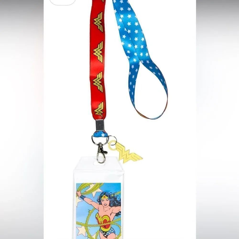 Wonder Woman Lanyard with Metal Charm and Clear ID Holder NWT
